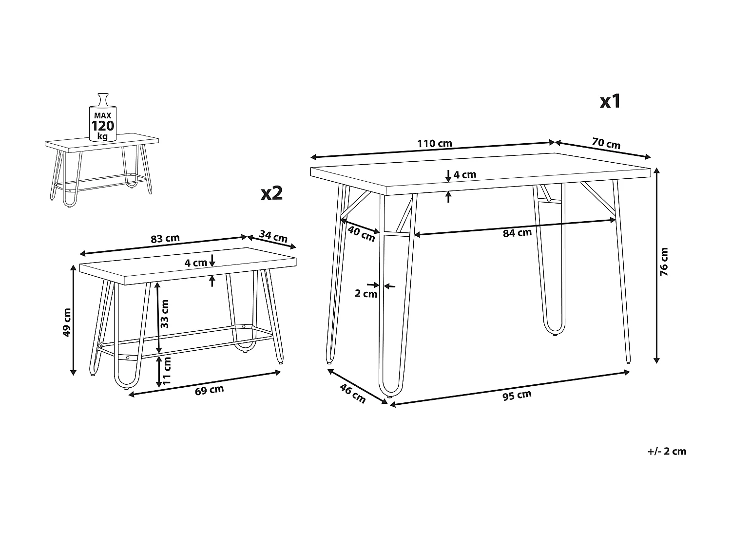Set da pranzo a 4 posti effetto marmo grigio e nero KEMPTON