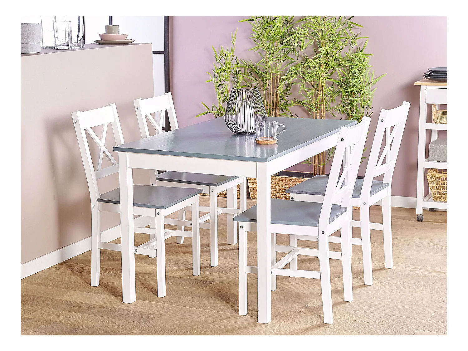 Zestaw do jadalni MOANA Drewno sosnowe Biały dla 4 osób