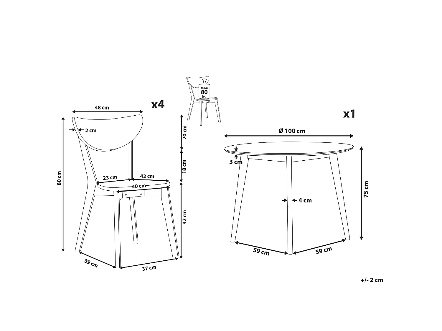 Eetkamerset ROXBY Wit 4-zitter