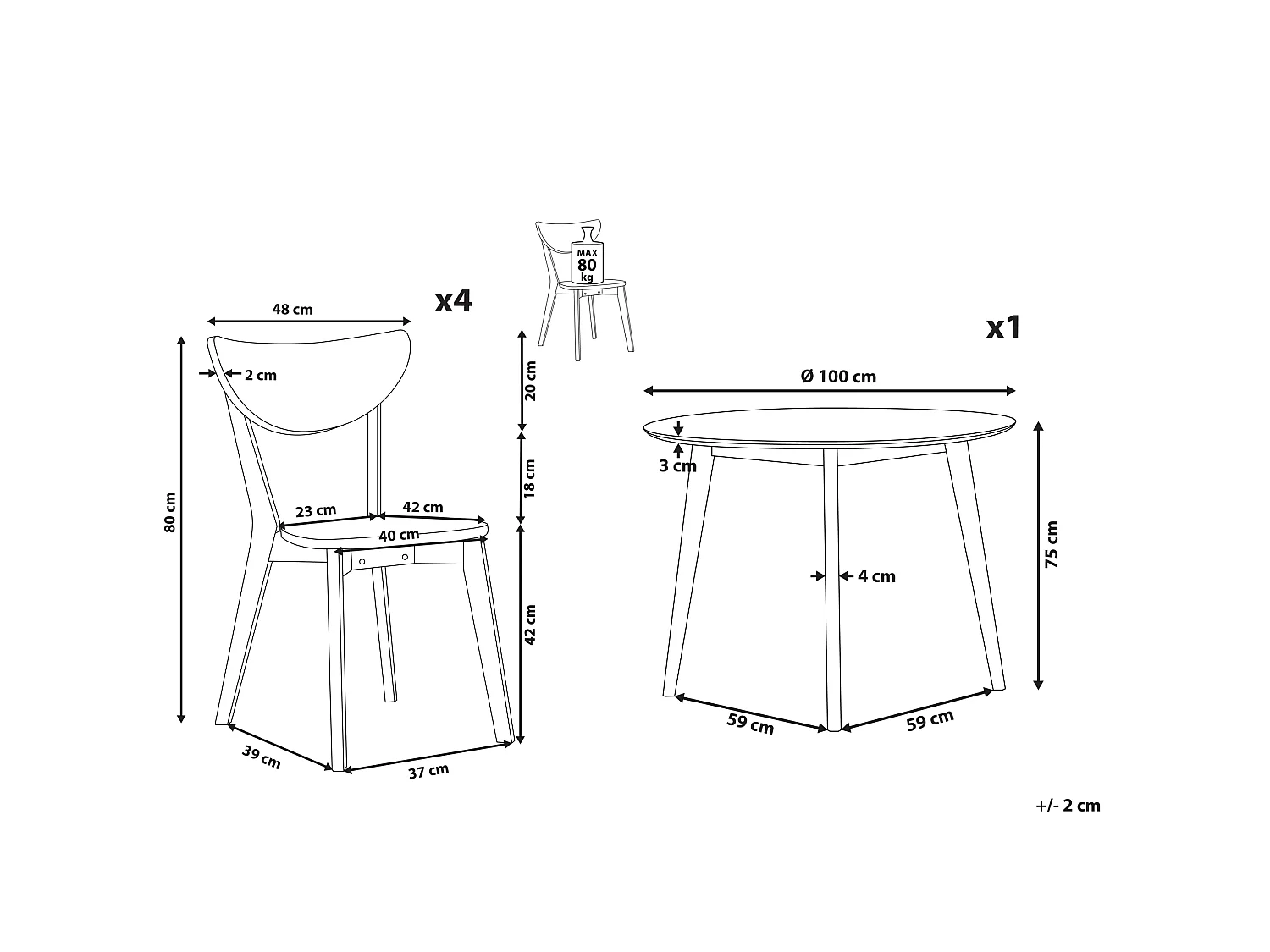 Conjunto de refeição 4 lugares branco ROXBY