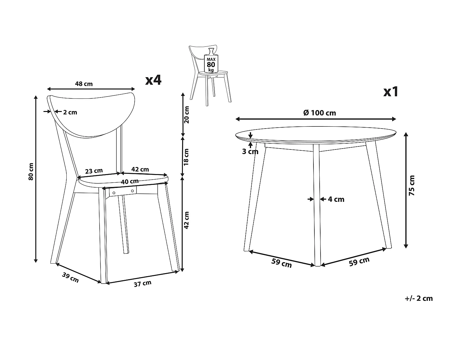 Set di 4 sedie da pranzo bianche ROXBY