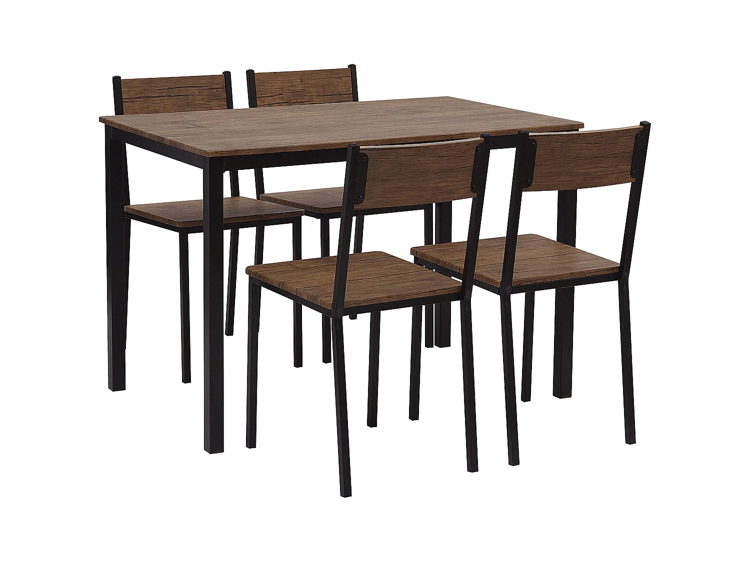 Ensemble de salle à manger effet bois foncé et noir 4 places HAMRY