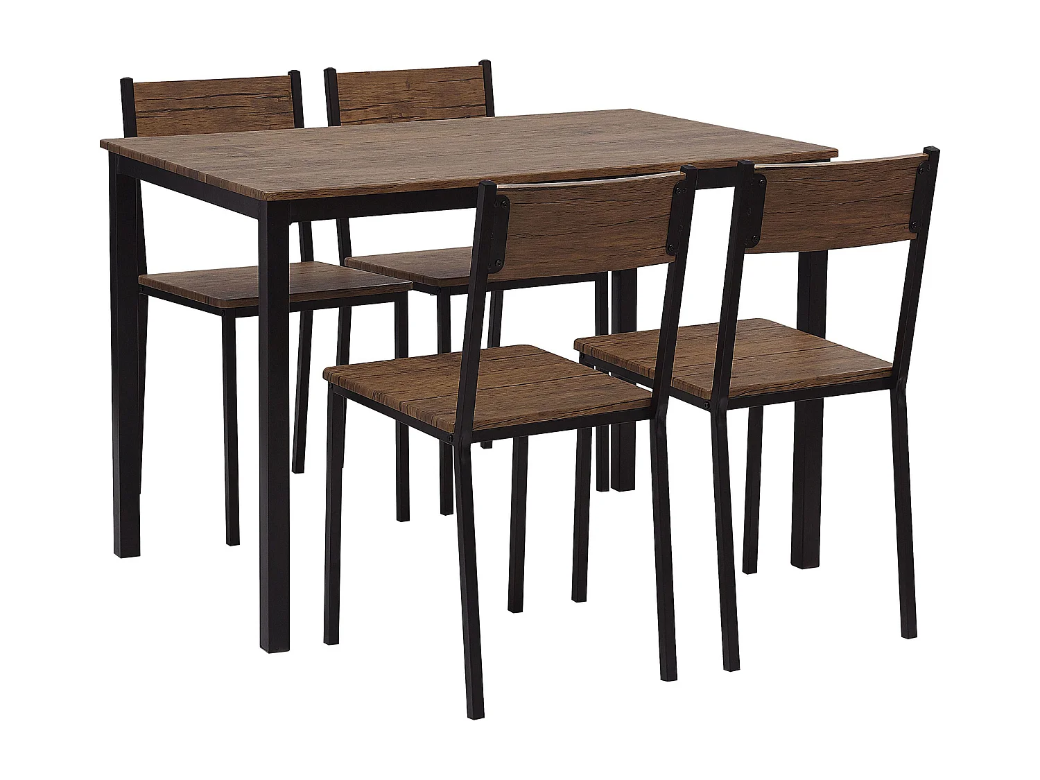 Ensemble de salle à manger effet bois foncé et noir 4 places HAMRY