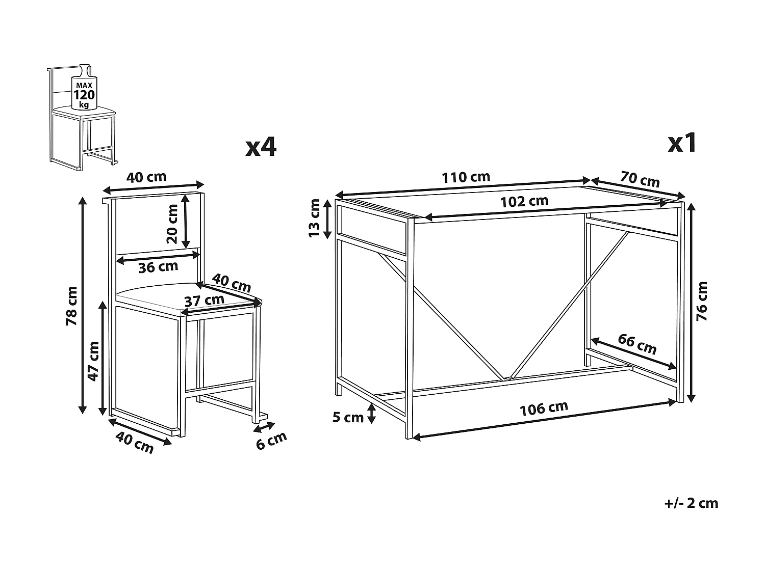 Ensemble table de salle à manger et 4 chaises effet bois foncé BURTON