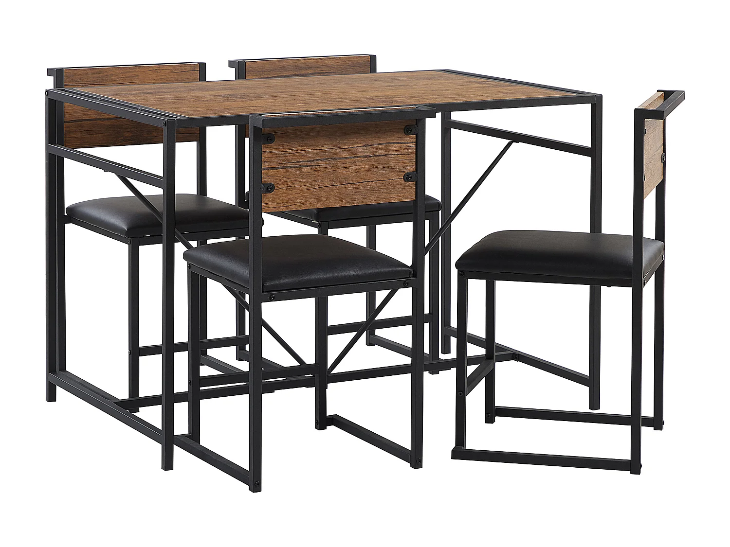 Ensemble table de salle à manger et 4 chaises effet bois foncé BURTON