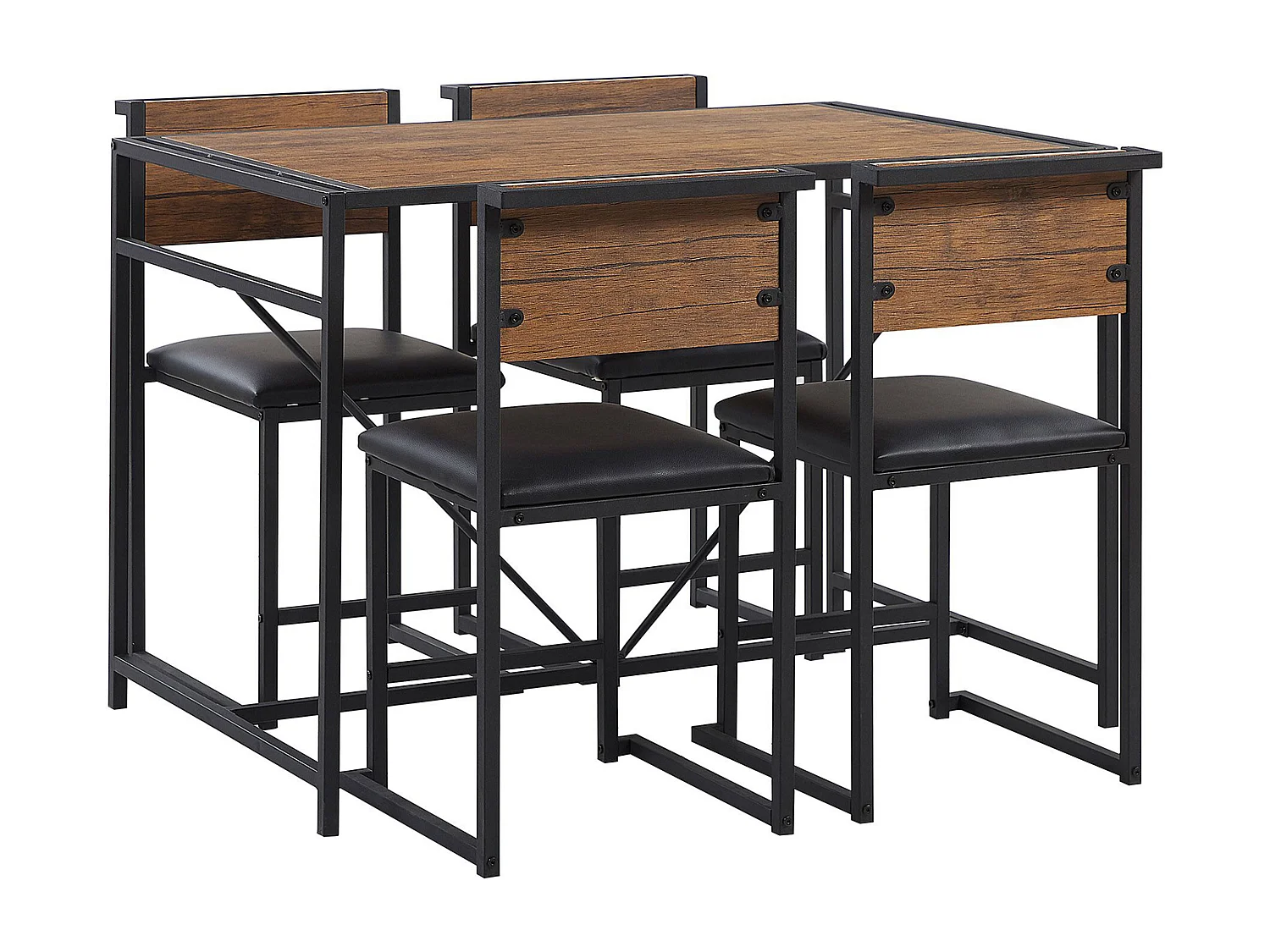 Ensemble table de salle à manger et 4 chaises effet bois foncé BURTON