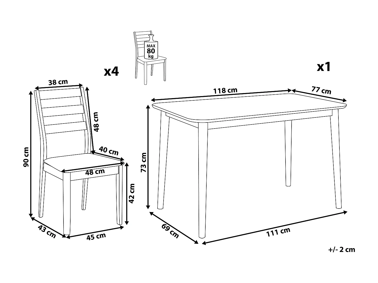 Essgruppe Holz weiß-braun 4-Sitzer 118 x 77 cm MODESTO
