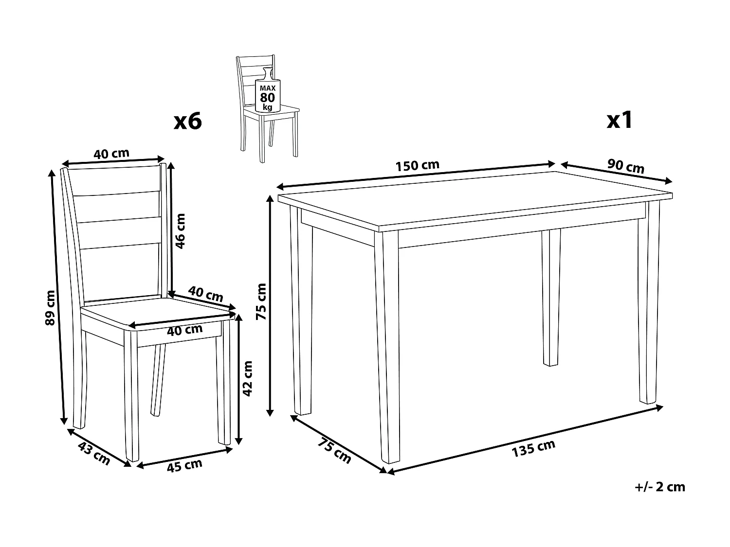 Zestaw do jadalni GEORGIA Drewno Brązowy/ czarny dla 6 osób