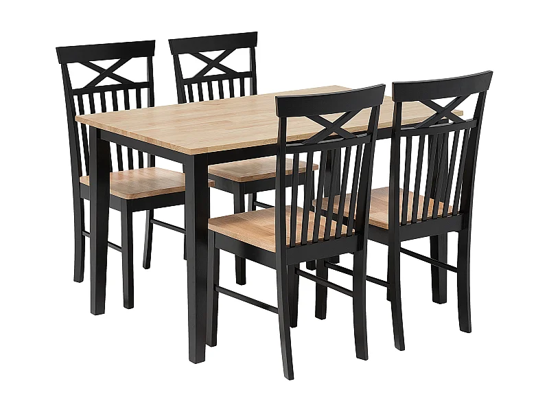 Eetkamerset HOUSTON Hout Bruin/zwart 4-zitter