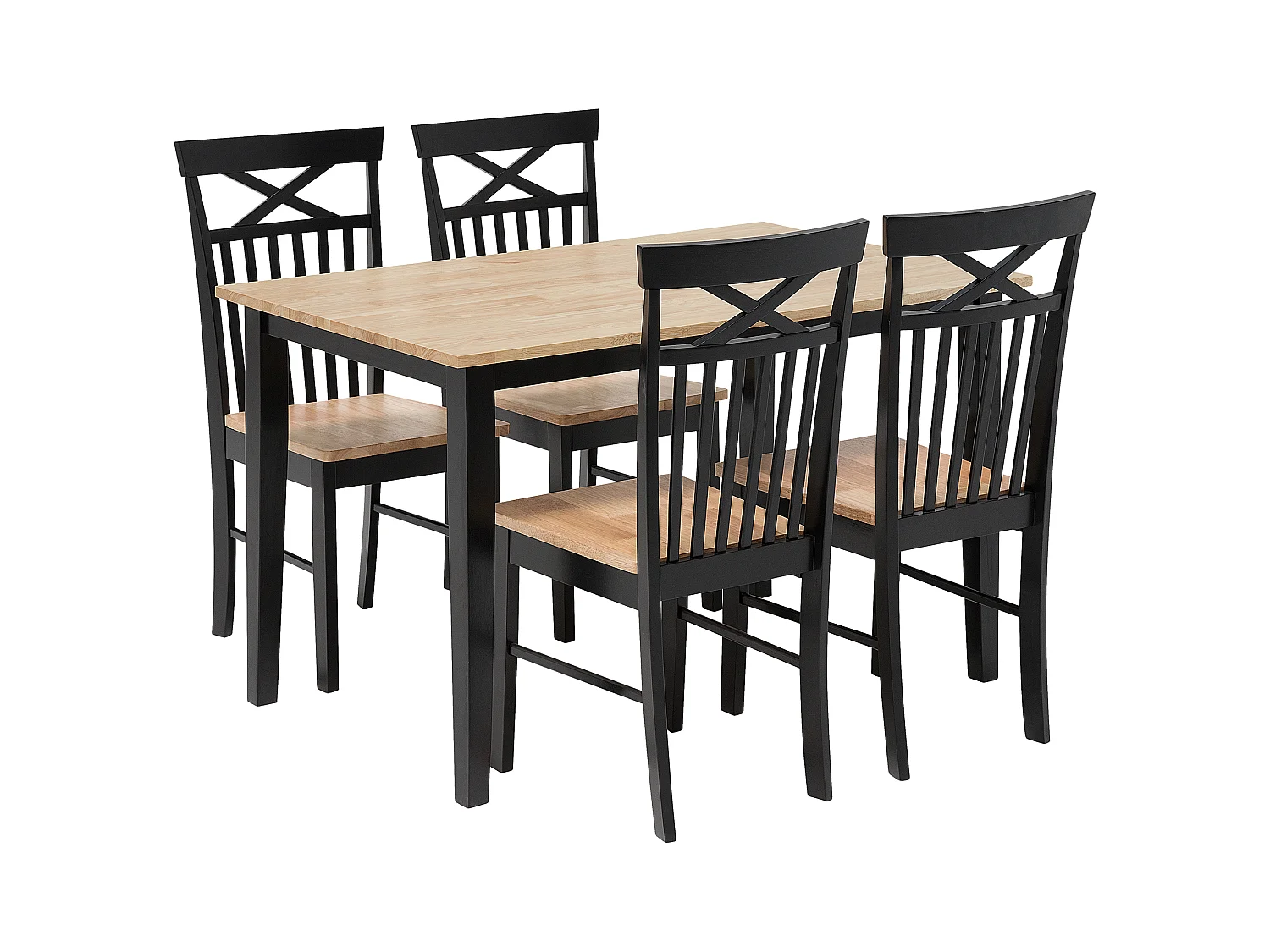 Set da pranzo 4 posti legno chiaro/nero HOUSTON