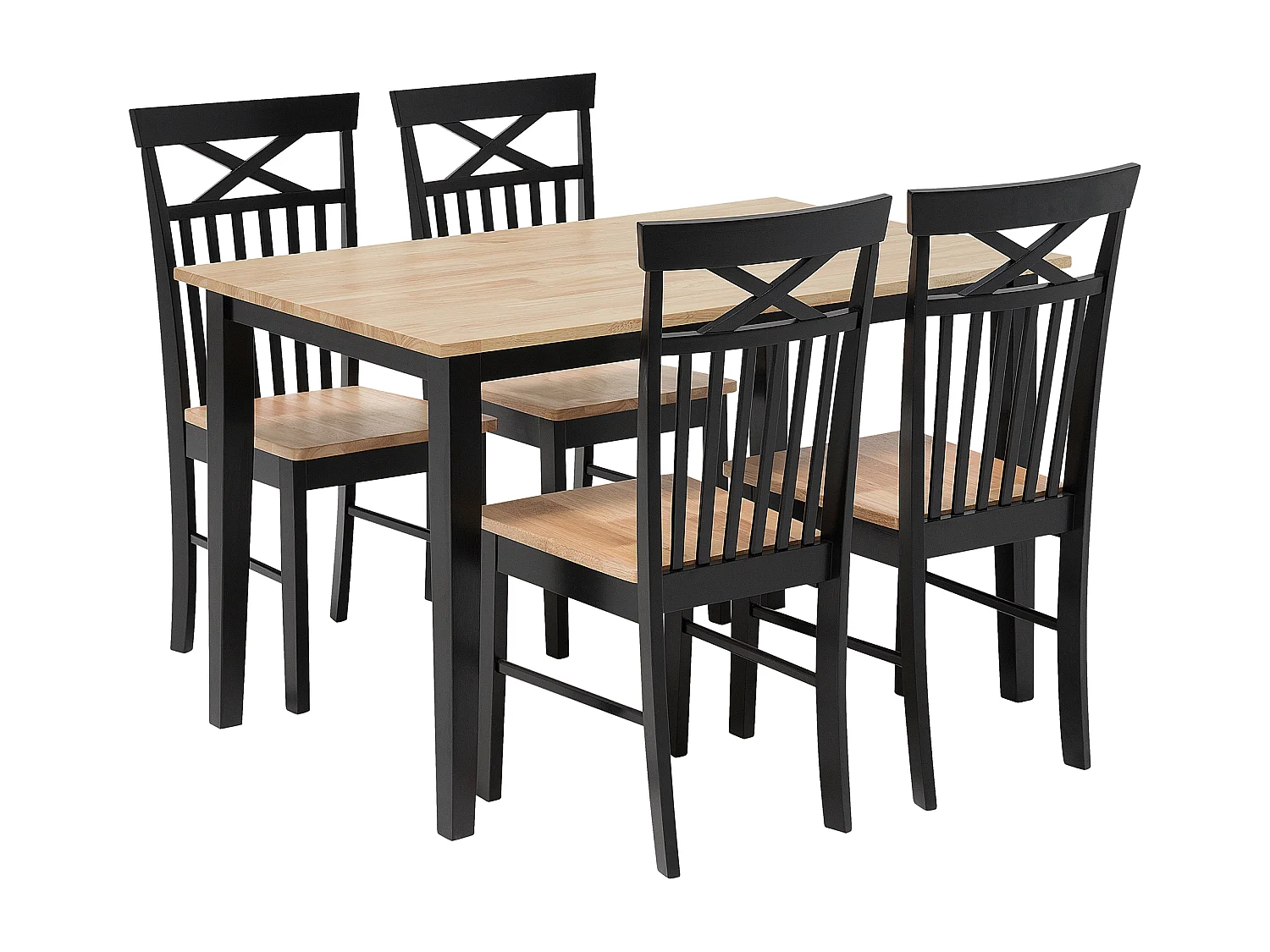 Set da pranzo 4 posti legno chiaro/nero HOUSTON