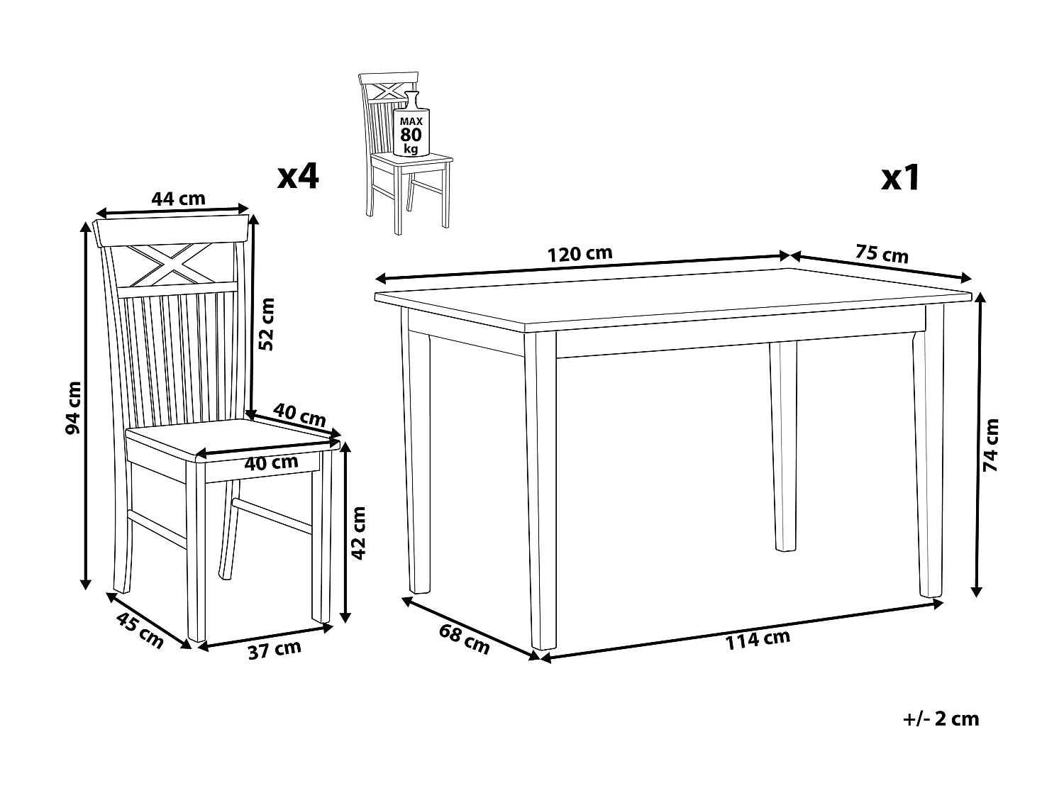 Set da pranzo 4 posti legno chiaro/nero HOUSTON