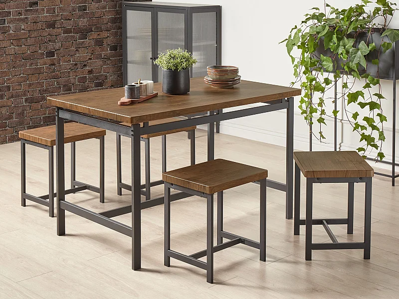 Set da pranzo 4 posti legno scuro e nero ARLINGTON