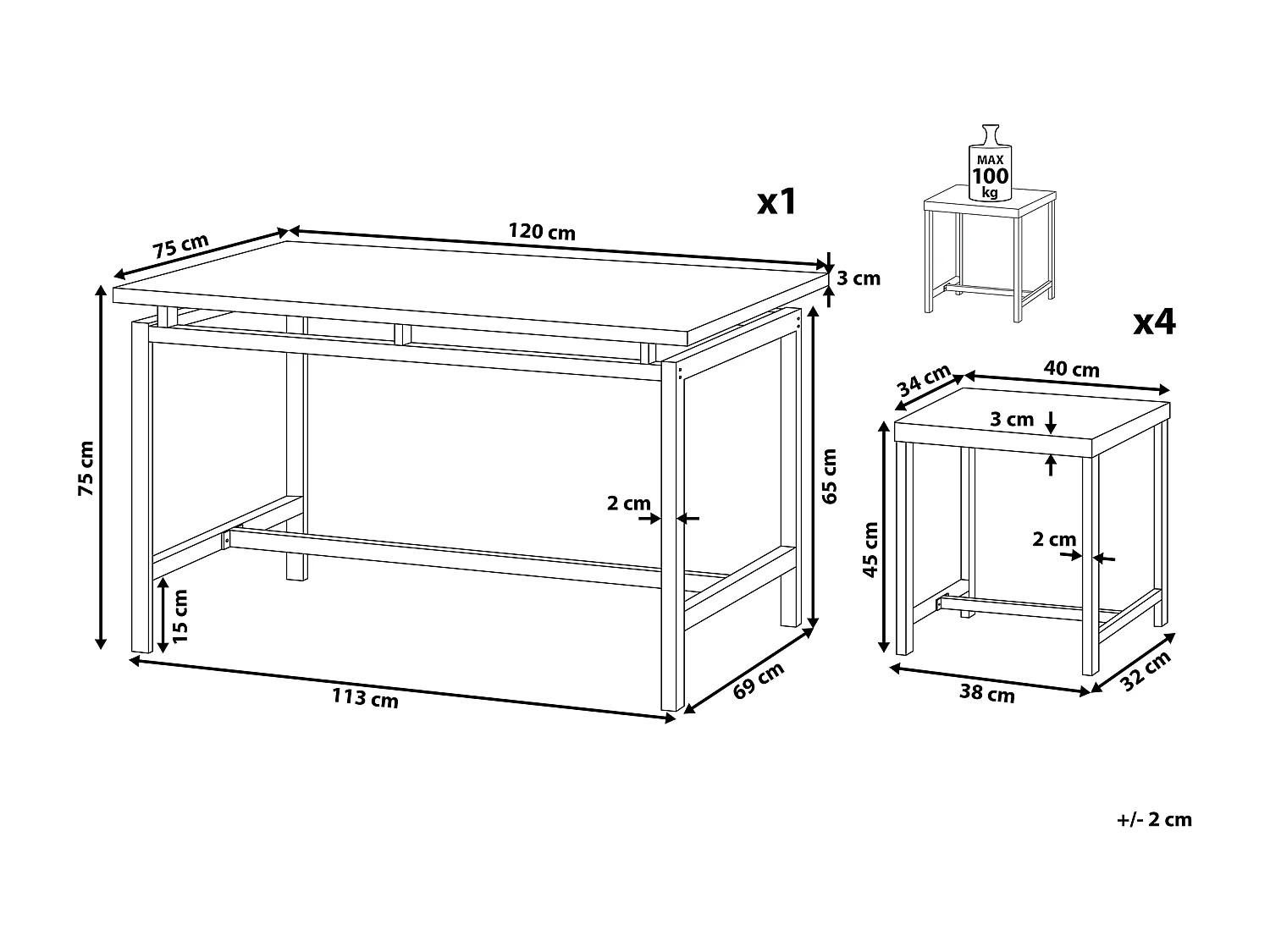 Ensemble table de salle à manger et 4 tabourets ARLINGTON