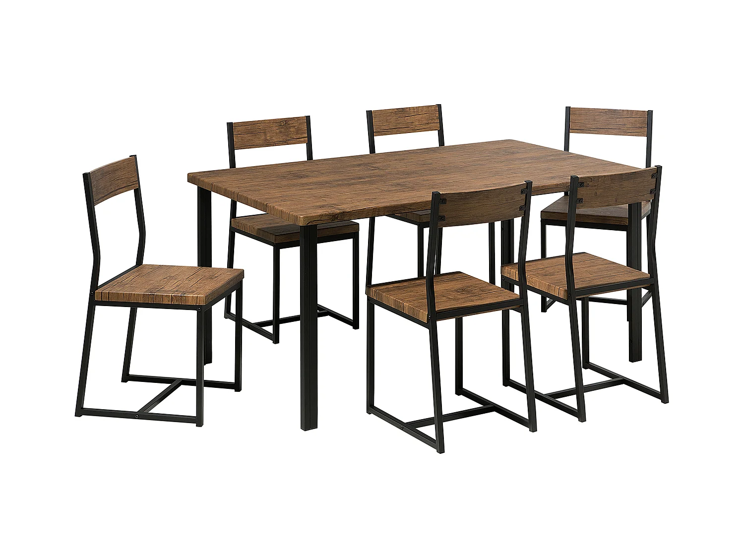 Essgruppe dunkler Holzfarbton Stahl 6-Sitzer 150 cm LAREDO