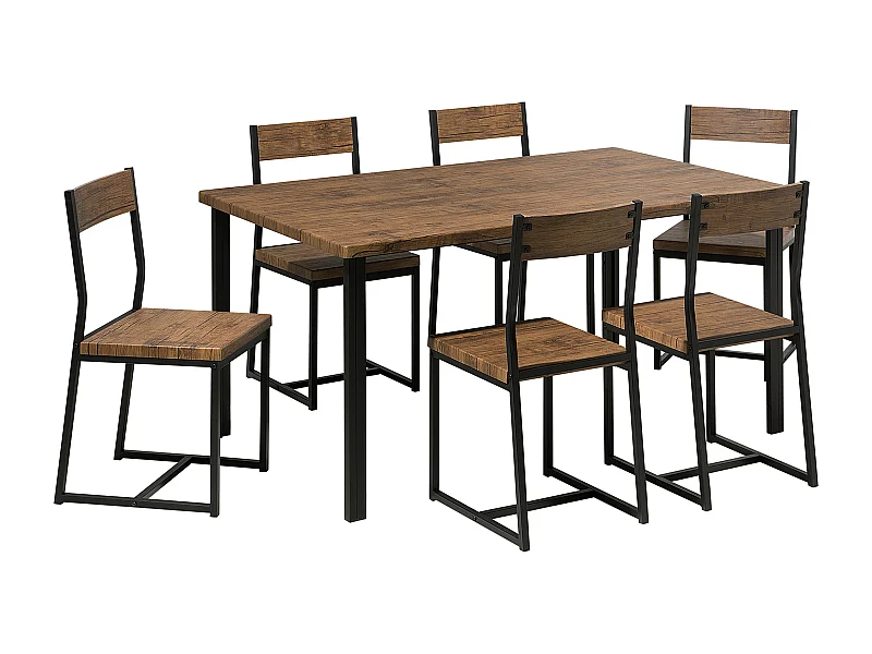 Essgruppe dunkler Holzfarbton Stahl 6-Sitzer 150 cm LAREDO