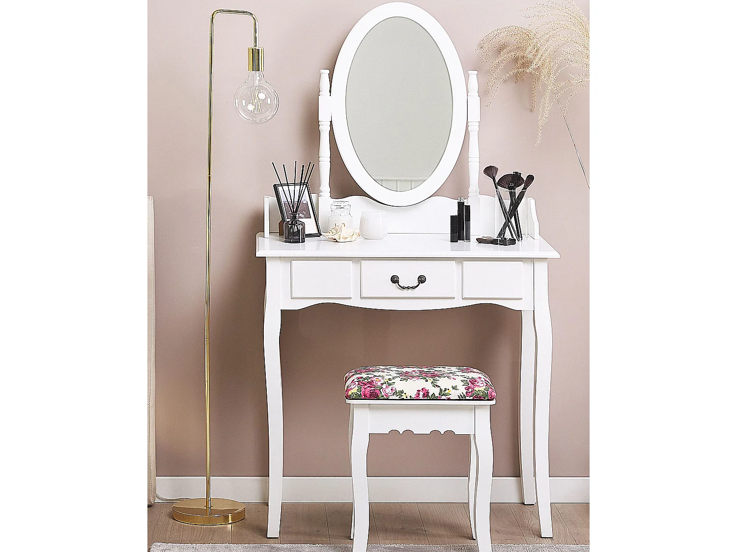 Coiffeuse avec miroir et tabouret SOLEIL Blanc