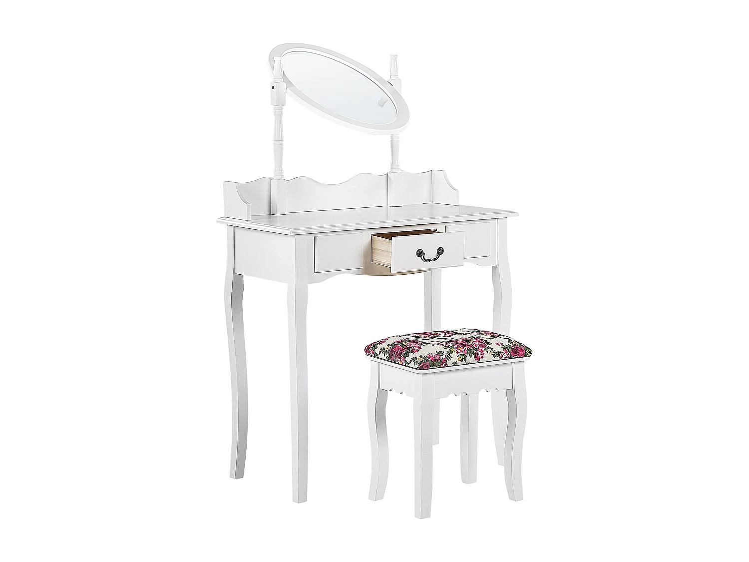 Coiffeuse avec miroir et tabouret SOLEIL Blanc