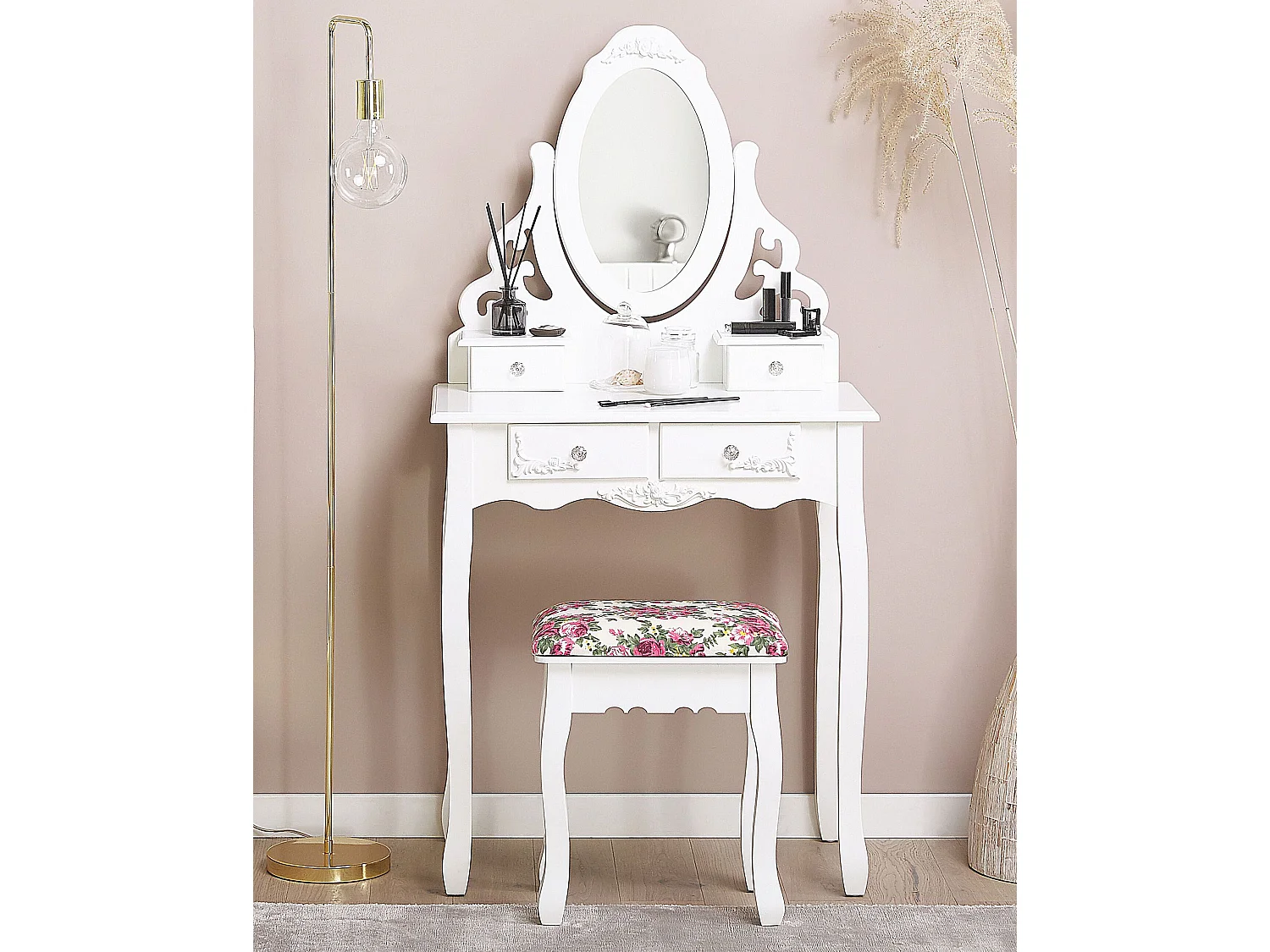 Coiffeuse avec miroir et tabouret AMOUR Blanc