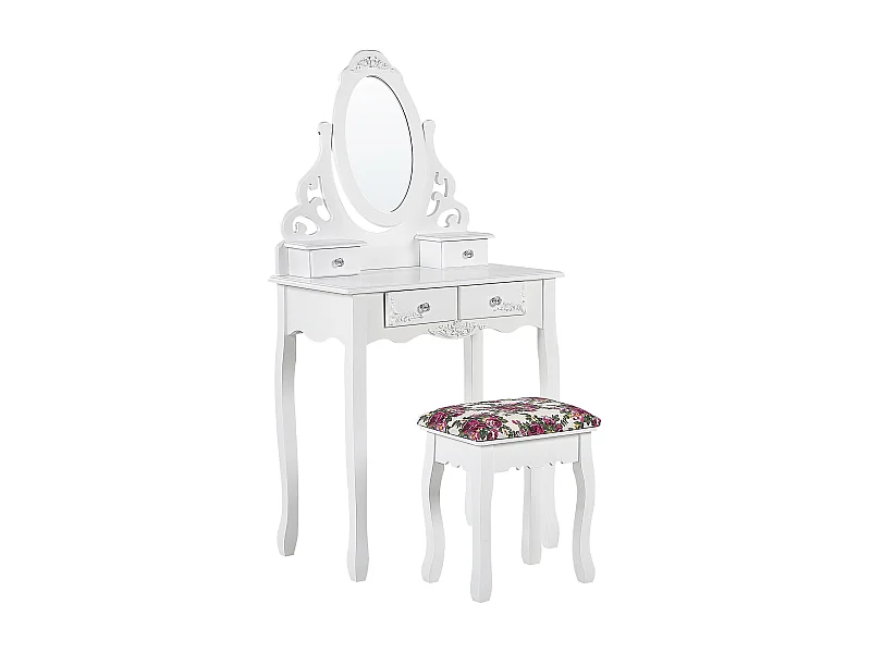 Coiffeuse avec miroir et tabouret AMOUR Blanc