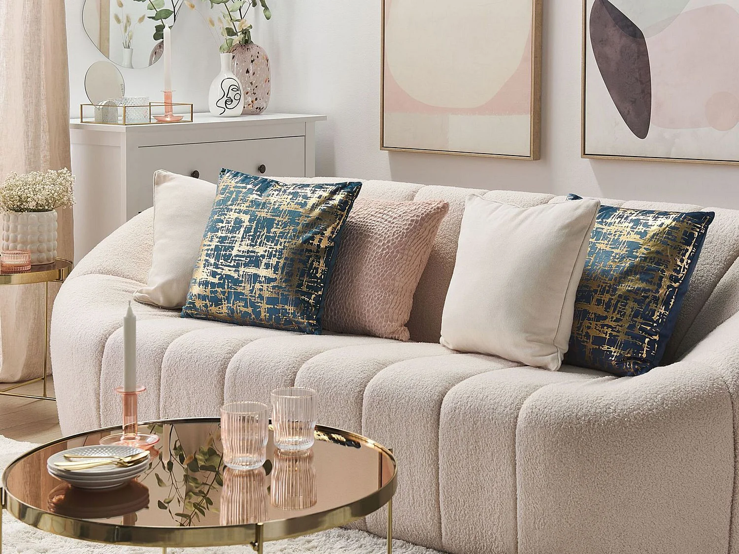 Set of 2 Decorative Cushions GARDENIA Velvet 45 x 45 cm Blue Abstract Pattern