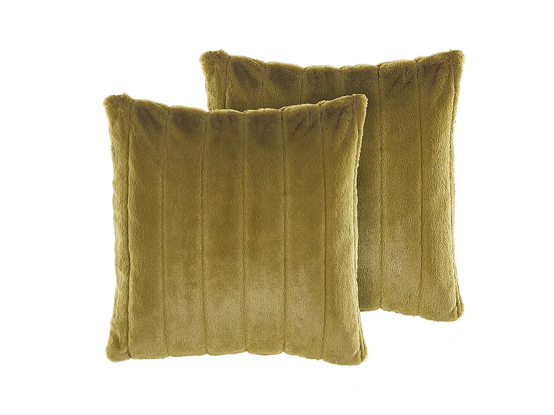 Lot de 2 coussins décoratifs PUMILA Fourrure synthétique 45 x 45 cm Vert olive À rayure