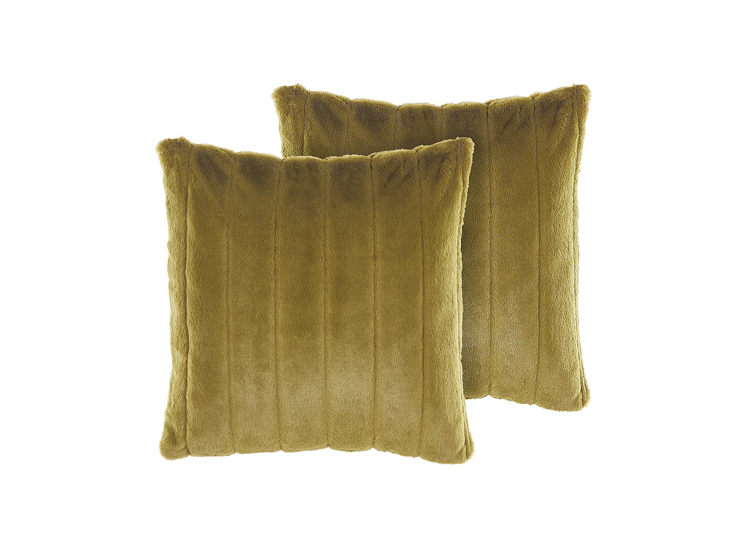 Lot de 2 coussins décoratifs PUMILA Fourrure synthétique 45 x 45 cm Vert olive À rayure