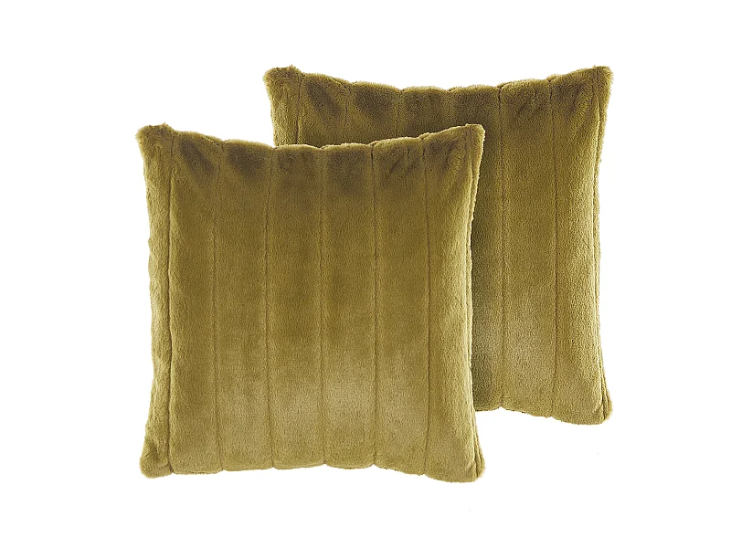 Set di 2 cuscini PUMILA Finta pelliccia 45 x 45 cm Verde oliva A strisce