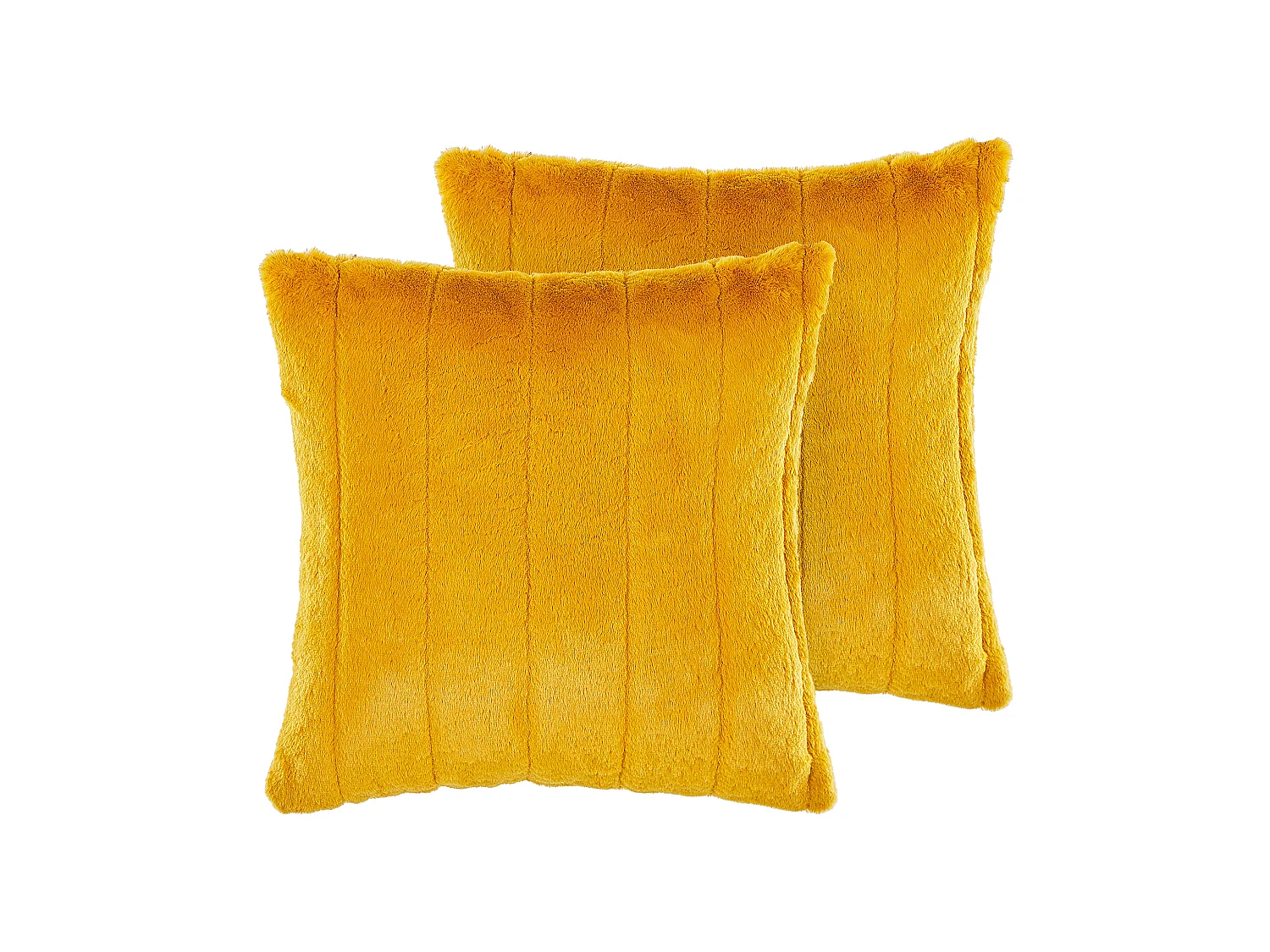 Lot de 2 coussins décoratifs PUMILA Fourrure synthétique 45 x 45 cm Jaune À rayure