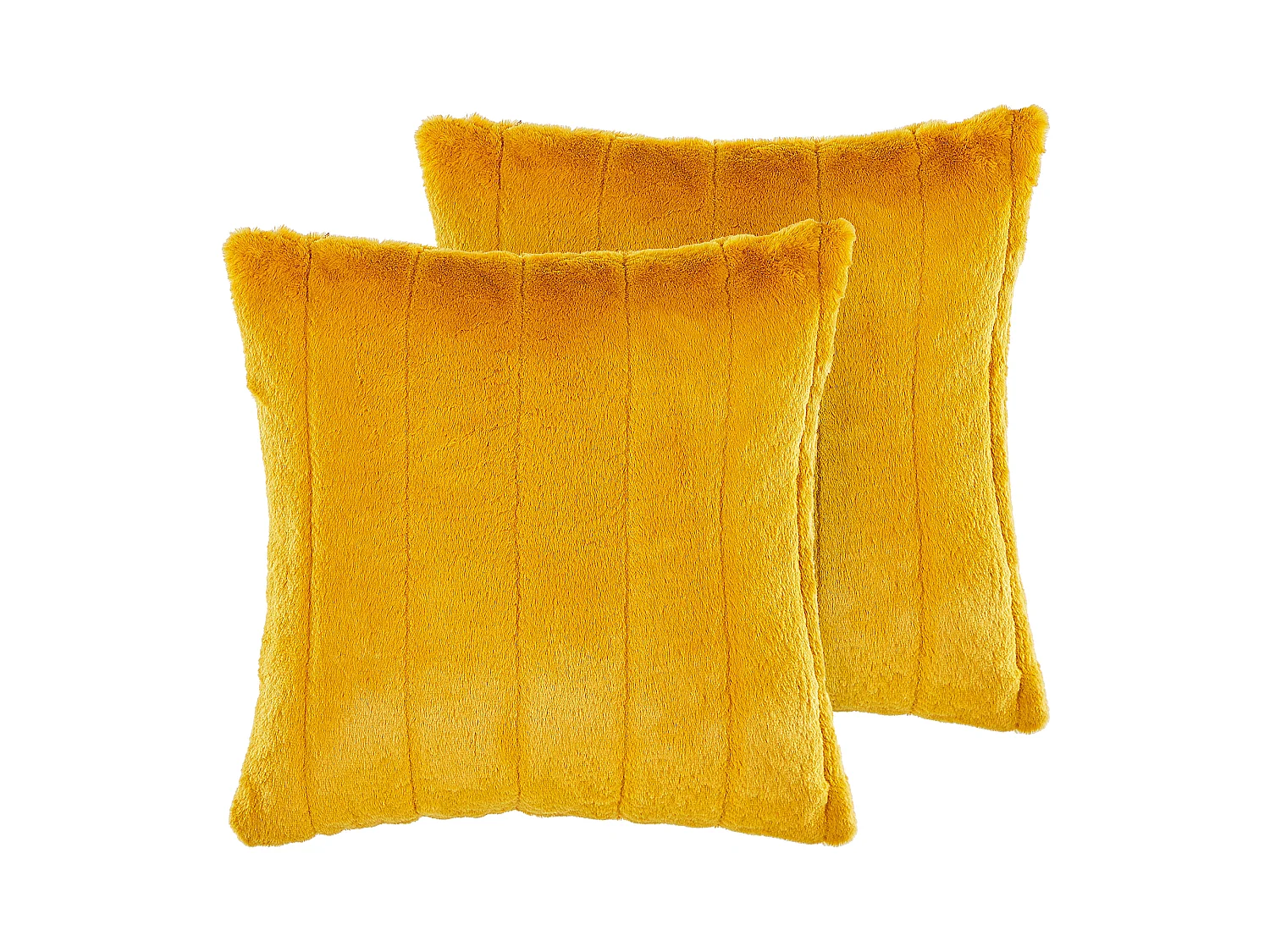 Lot de 2 coussins décoratifs PUMILA Fourrure synthétique 45 x 45 cm Jaune À rayure