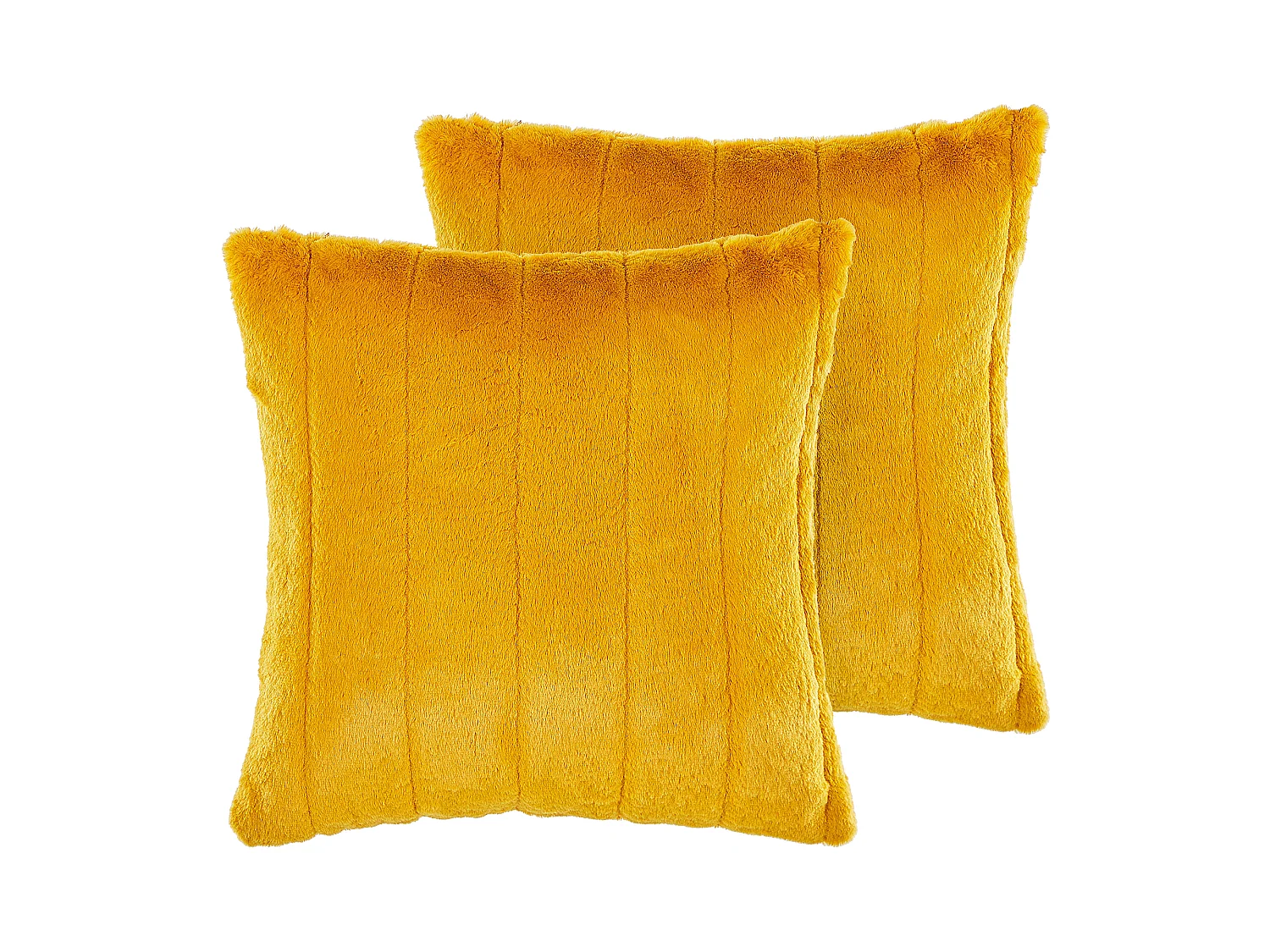 Lot de 2 coussins décoratifs PUMILA Fourrure synthétique 45 x 45 cm Jaune À rayure