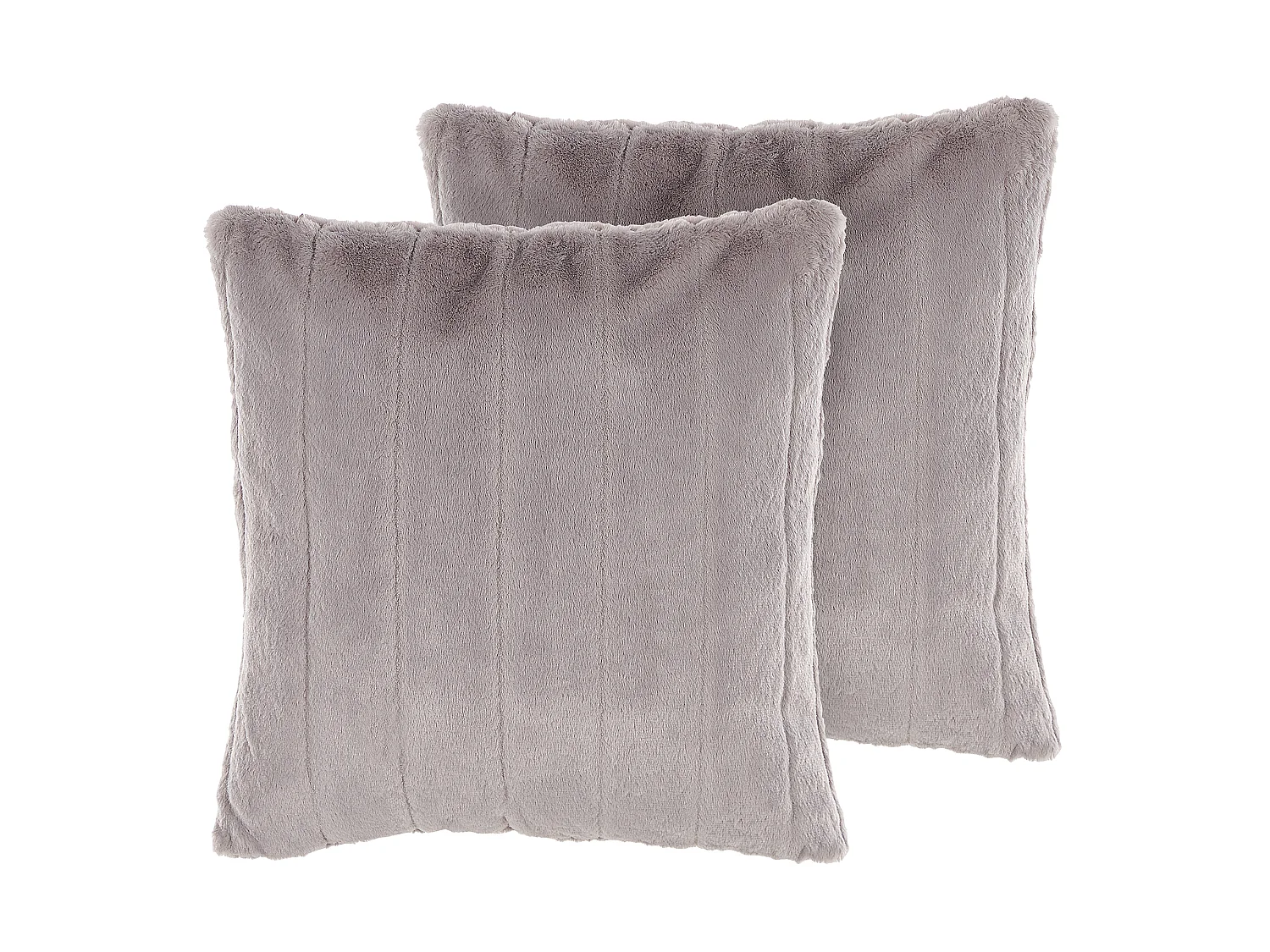 Conjunto de 2 cojines decorativos PUMILA Pelo sintético 45 x 45 cm Gris claro A rayas