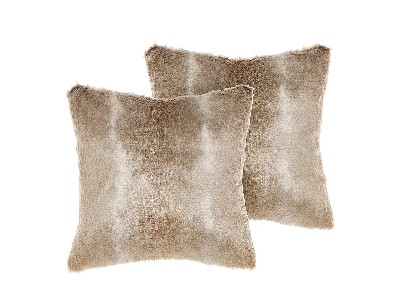 Lot de 2 coussins décoratifs HORDEUM Fourrure synthétique 45 x 45 cm Marron clair Unicolore