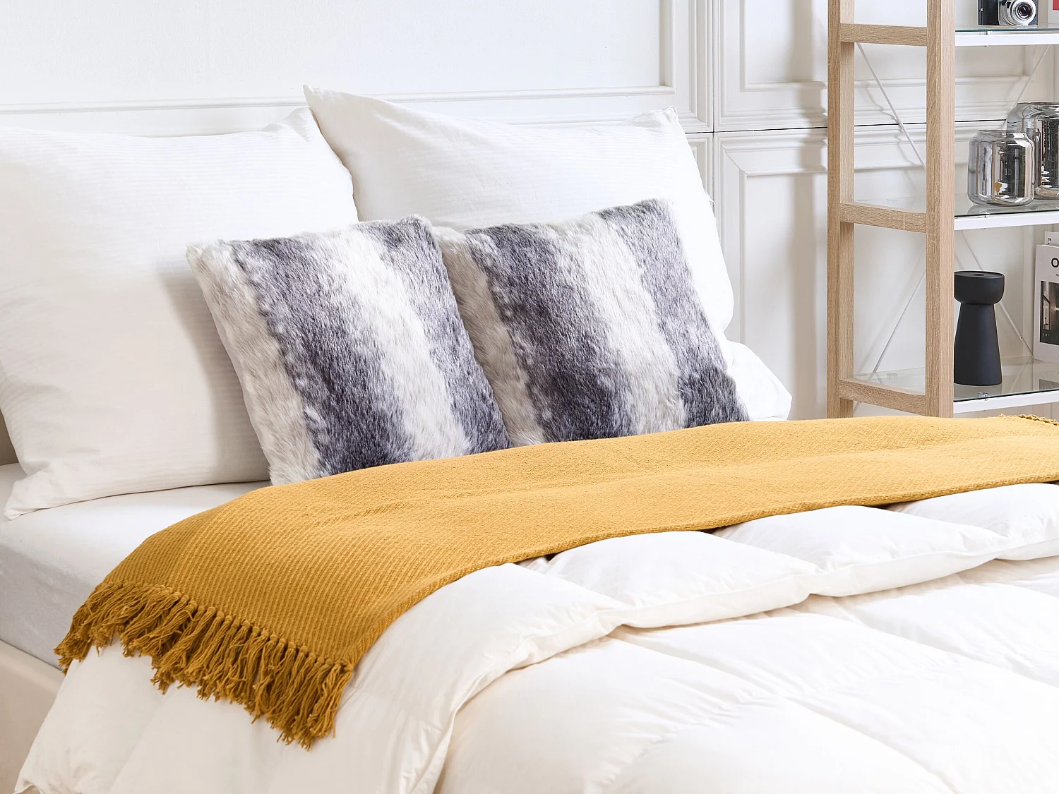 Lot de 2 coussins décoratifs HORDEUM Fourrure synthétique 45 x 45 cm Gris À rayure