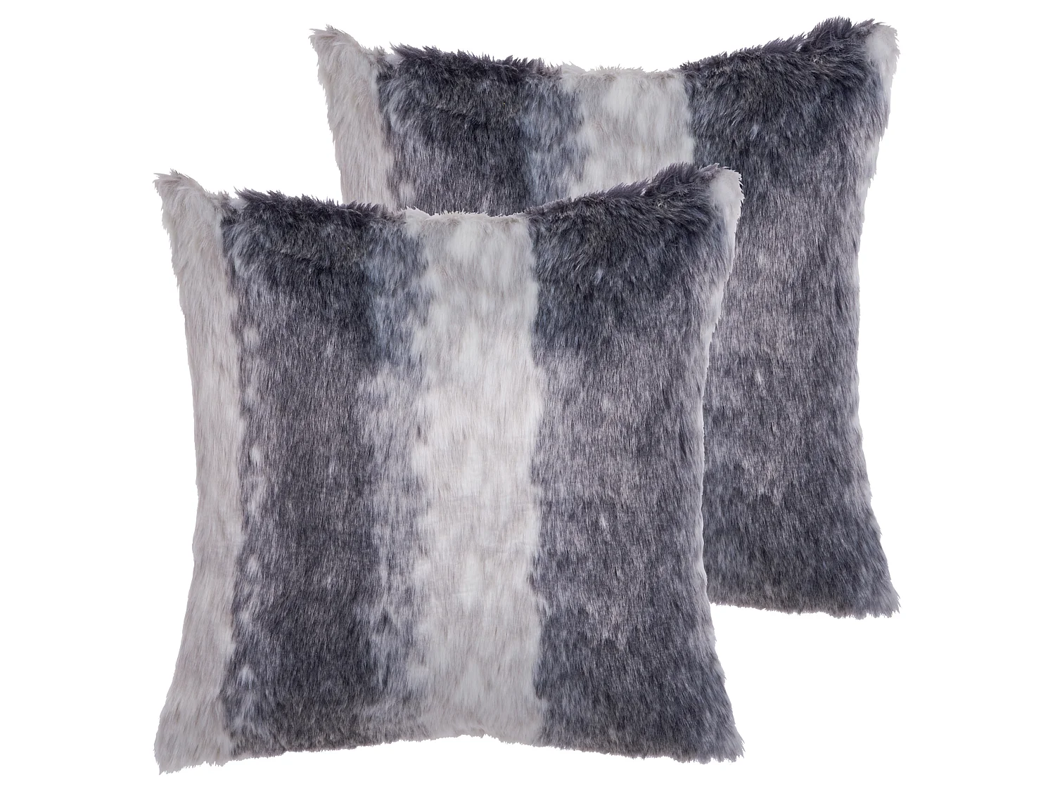 Set of 2 Decorative Cushions HORDEUM Faux Fur 45 x 45 cm Grey Striped