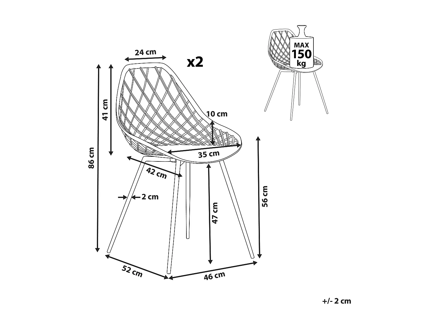 Set van 2 eetkamerstoelen CANTON Wit