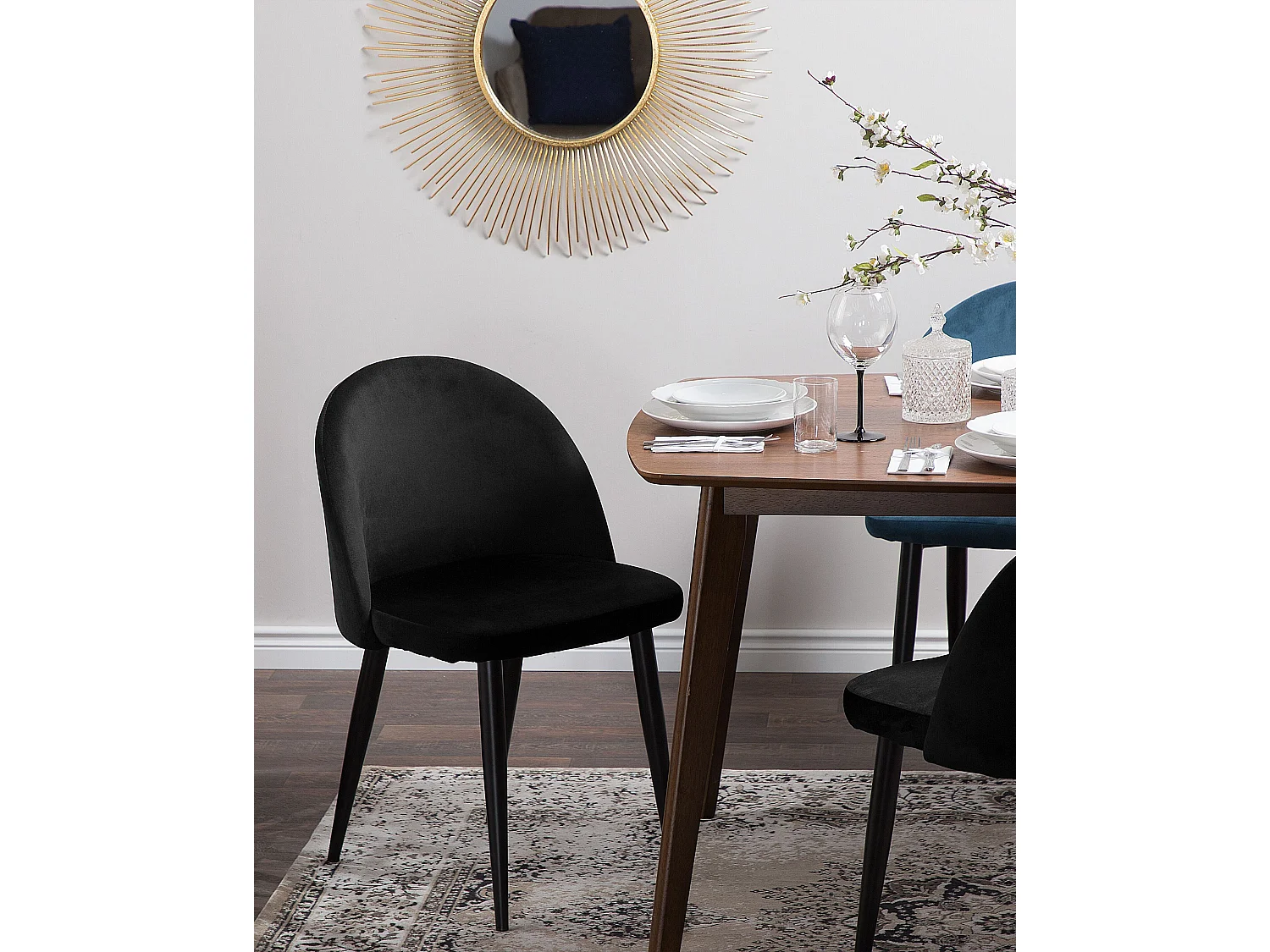 Conjunto de 2 sillas de comedor VISALIA Terciopelo Negro