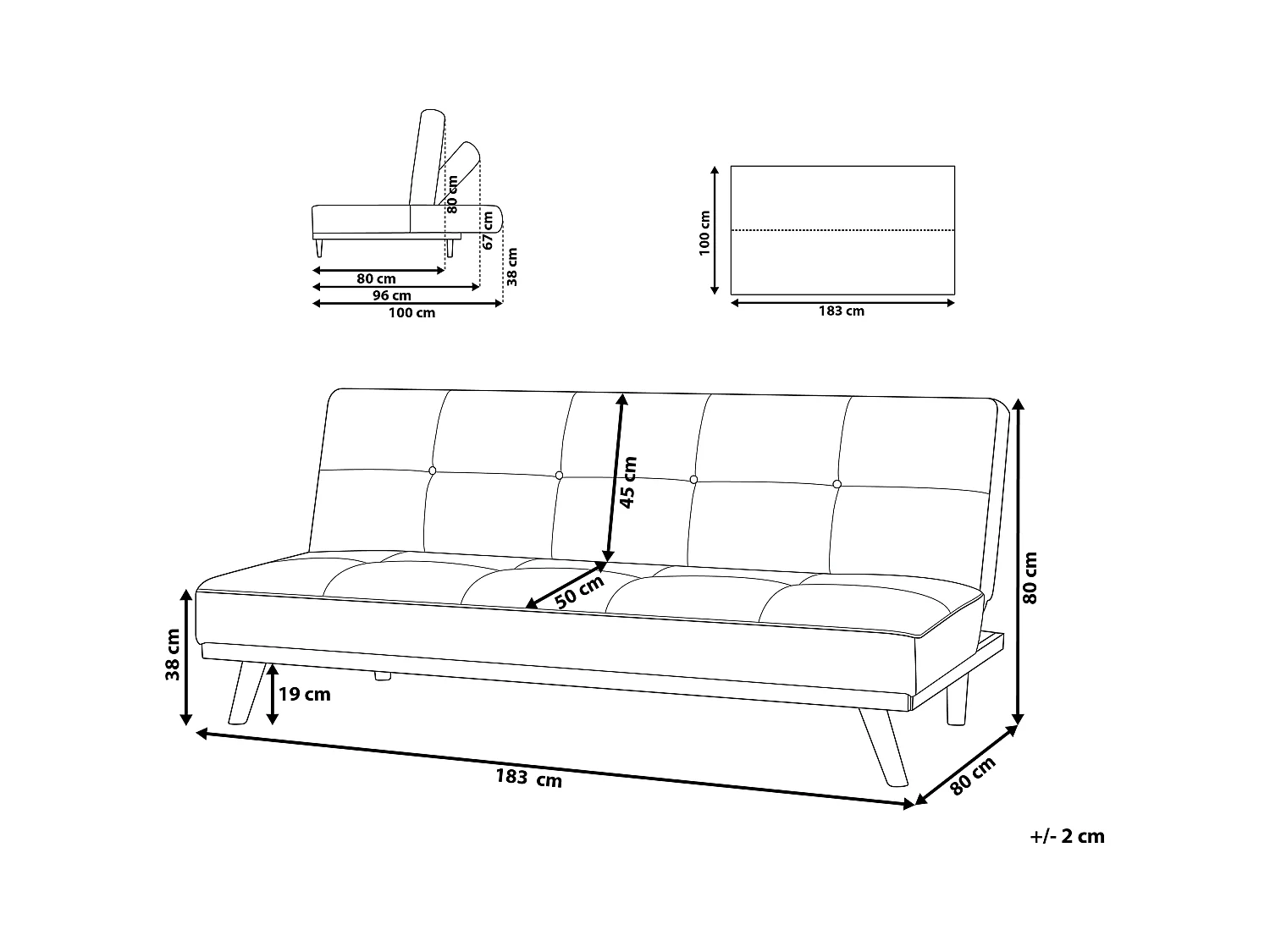 Schlafsofa Polsterbezug in Schwarz modernes Sofa mit Schlaffunktion Couch Froya