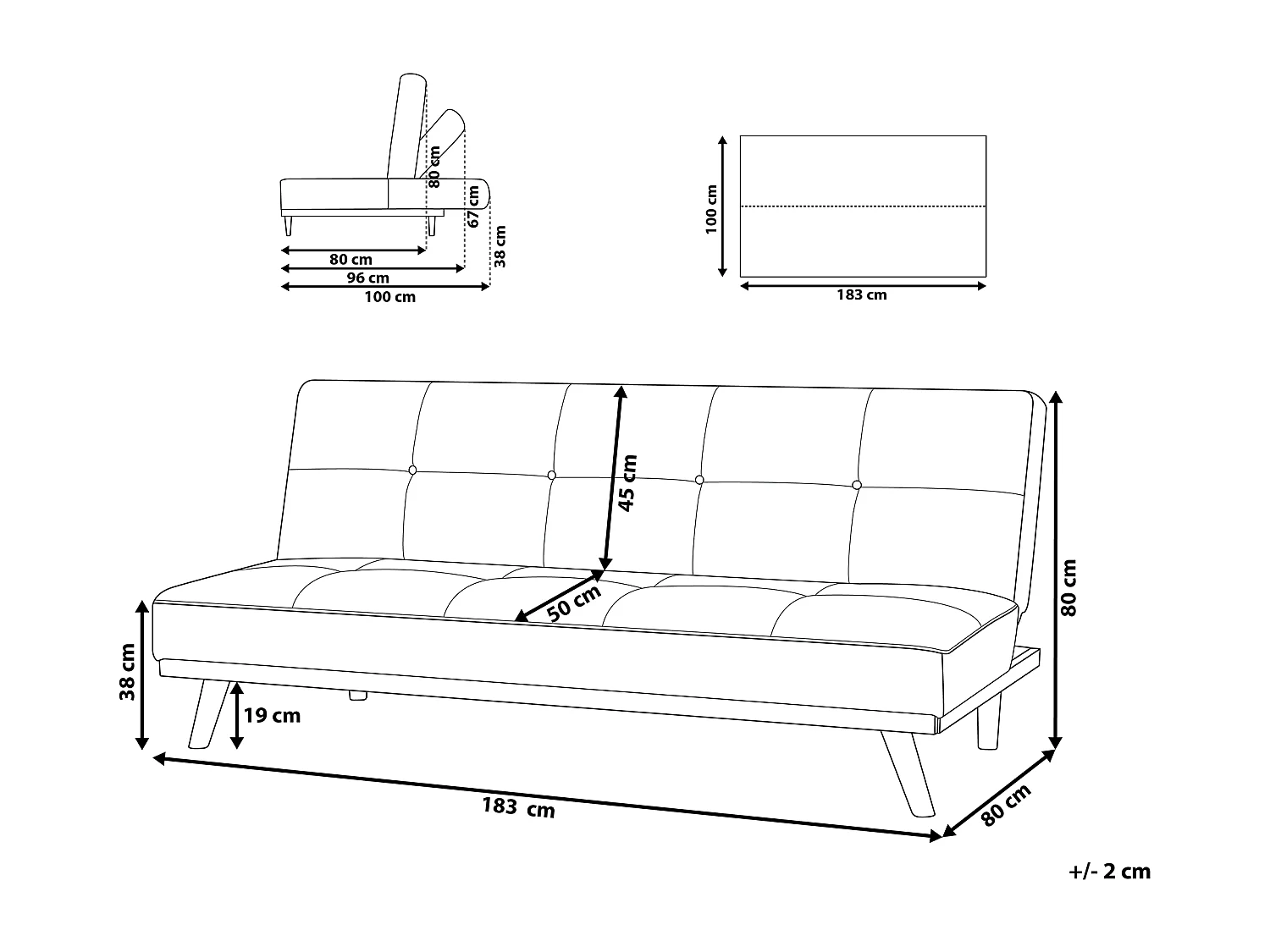 Sofa rozkładana FROYA Czarny dla 3 osób