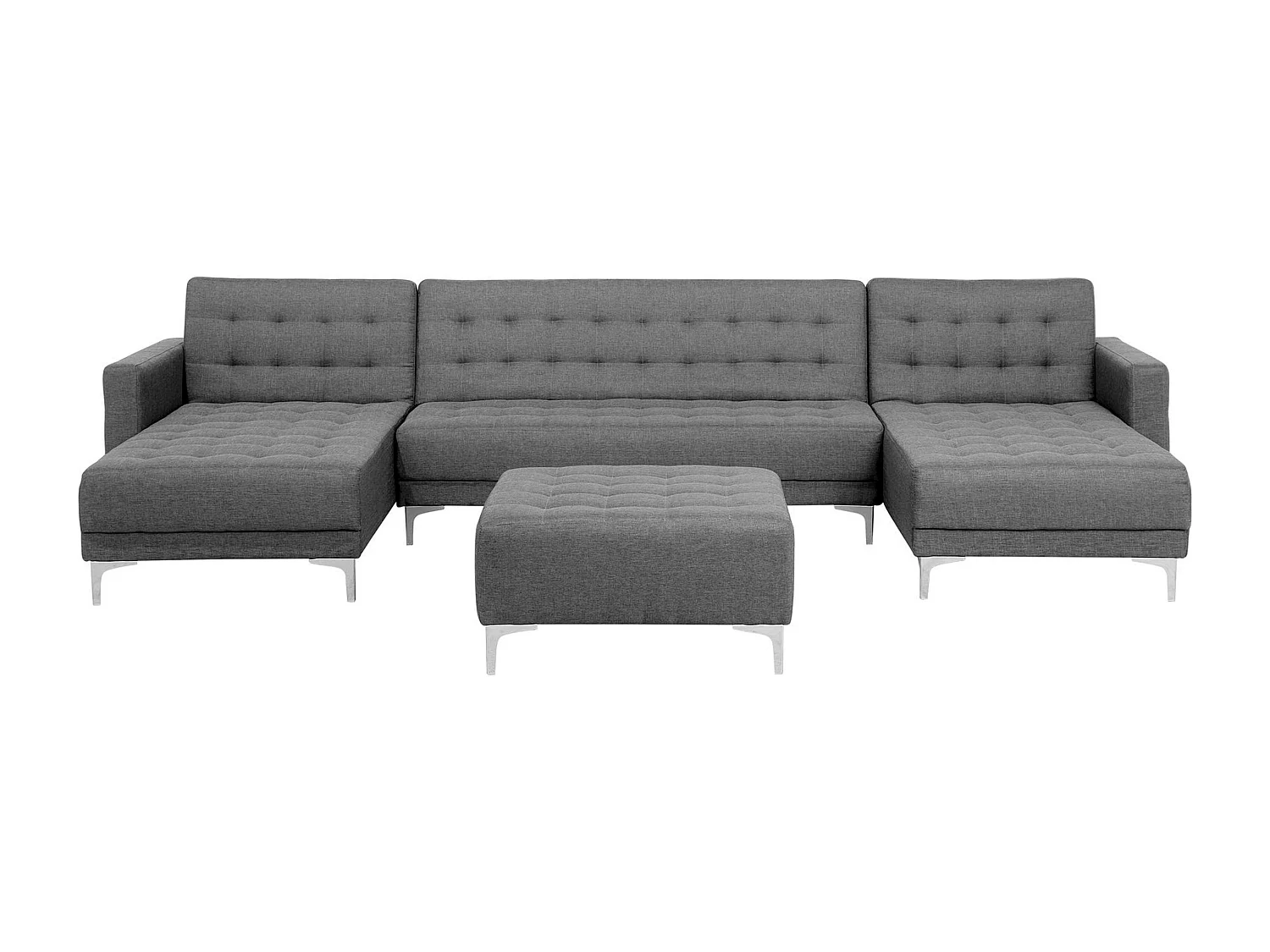 Canapé-lit modulable en forme de U 5 places ABERDEEN Tissu Gris clair avec ottoman