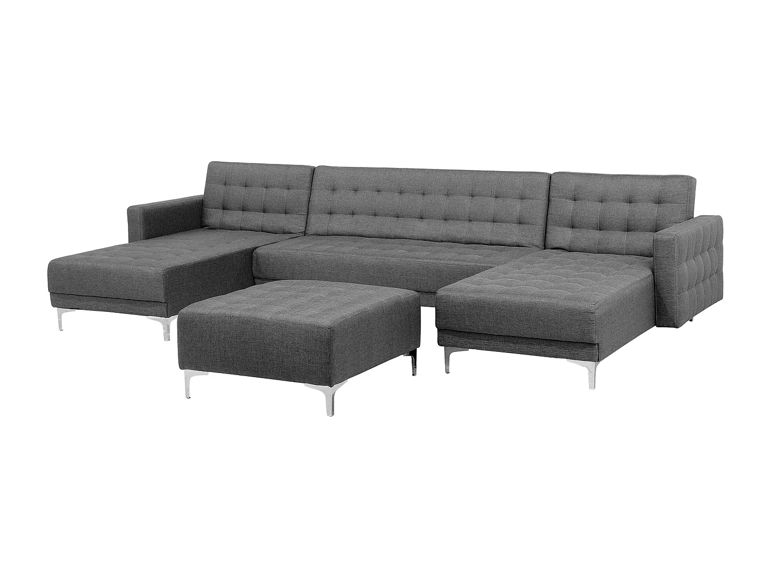 Canapé-lit modulable en forme de U 5 places ABERDEEN Tissu Gris clair avec ottoman