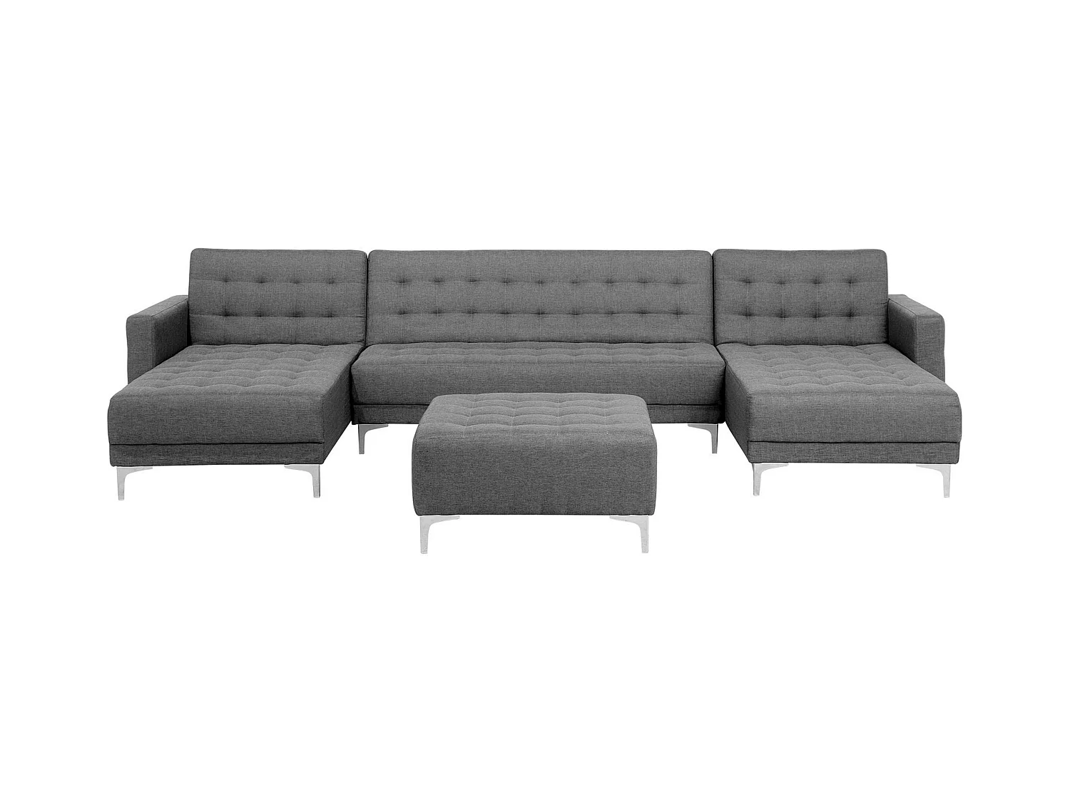 Canapé-lit modulable en forme de U 5 places ABERDEEN Tissu Gris clair avec ottoman