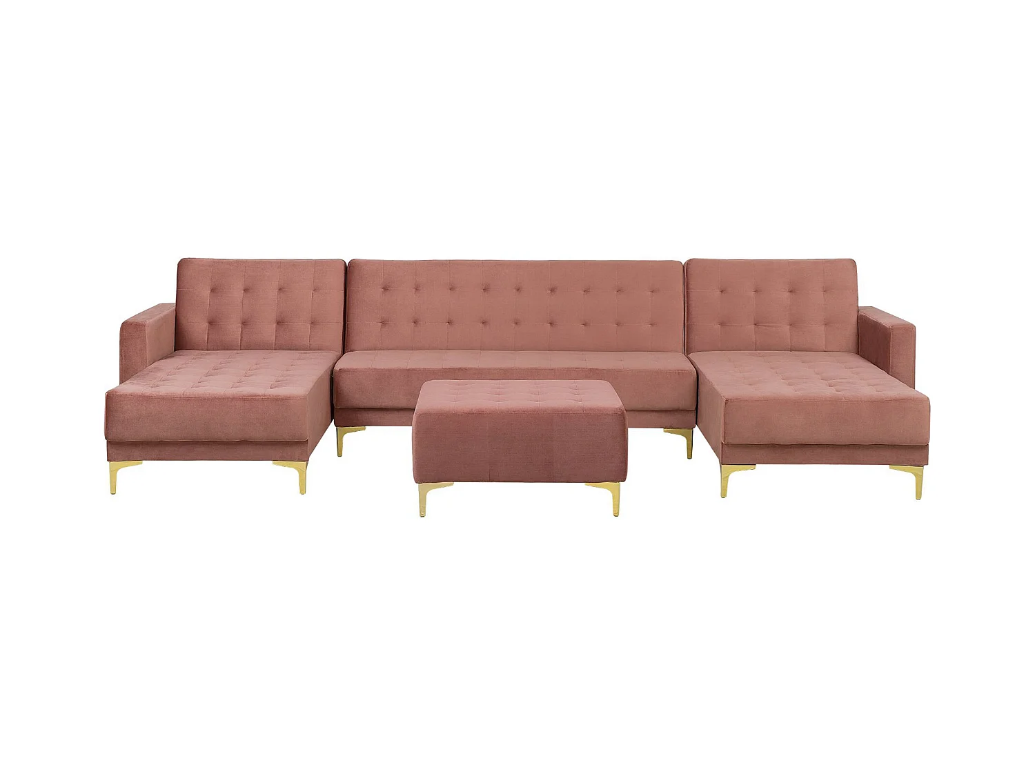 Canapé-lit modulable en forme de U 5 places ABERDEEN Velours Rose avec ottoman