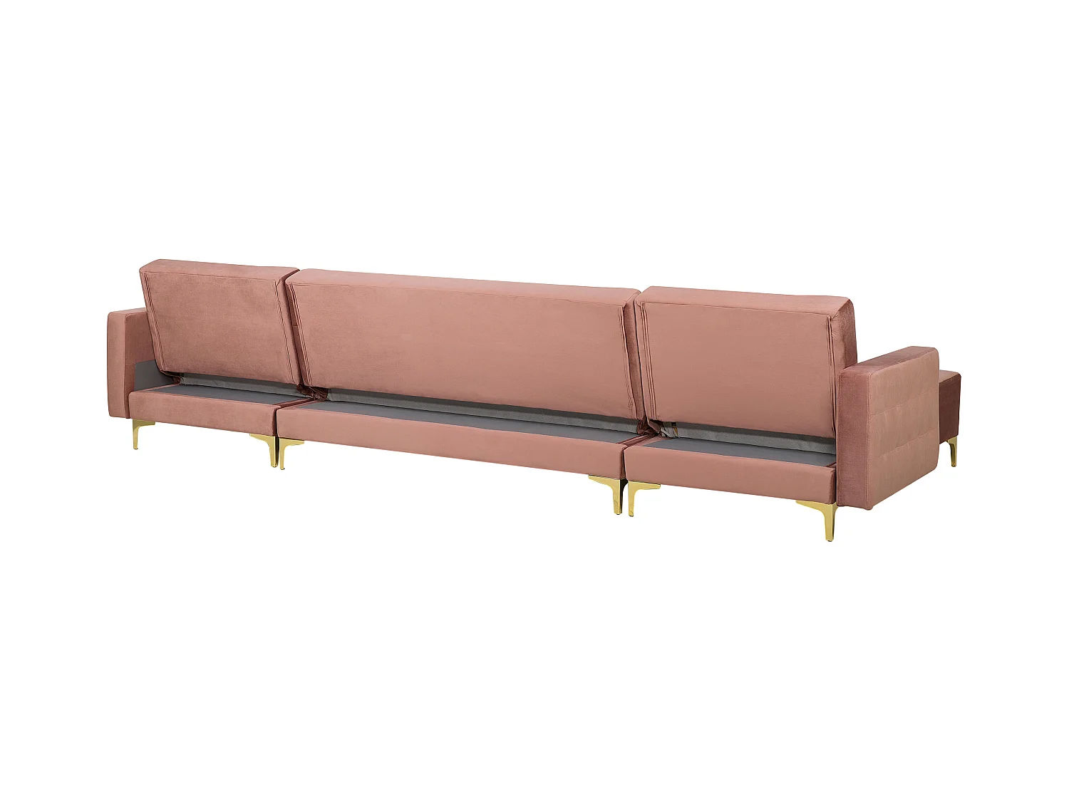 Sofá cama modular en U ABERDEEN Terciopelo Rosa con otomana 5 plazas