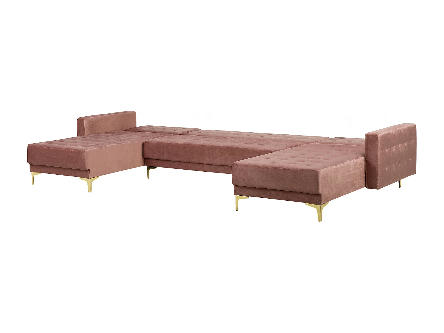 Canapé-lit modulable en forme de U 5 places ABERDEEN Velours Rose avec ottoman