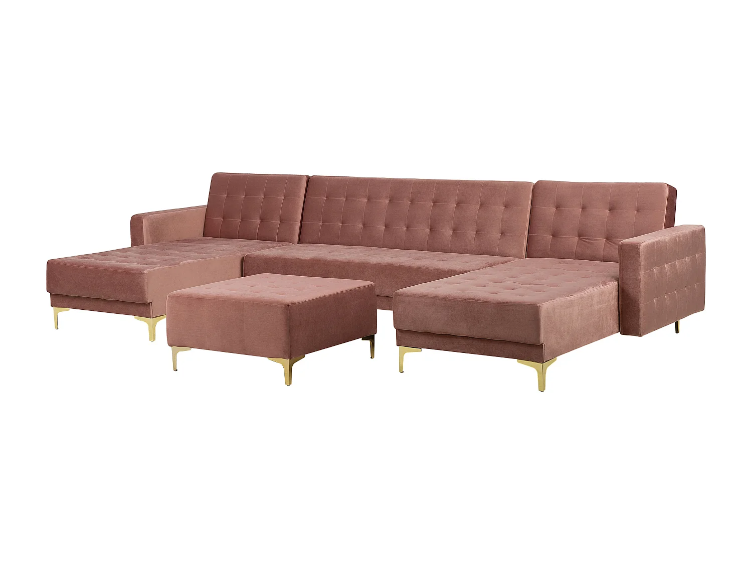 Canapé-lit modulable en forme de U 5 places ABERDEEN Velours Rose avec ottoman