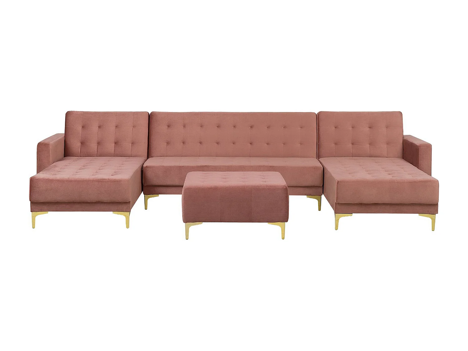 Schlafsofa U-förmig Samtstoff rosa mit Ottomane Aberdeen