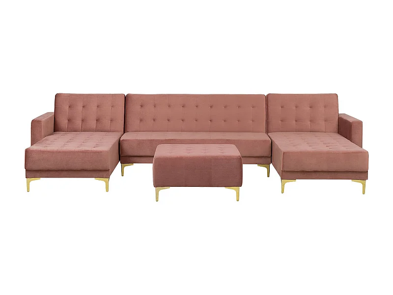 Canapé-lit modulable en forme de U 5 places ABERDEEN Velours Rose avec ottoman
