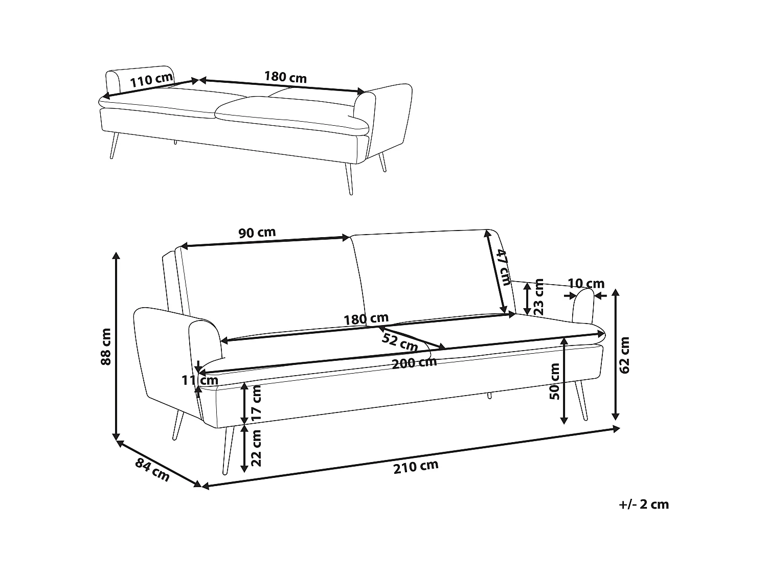 Divano letto VETTRE Velluto Blu marino 3 posti