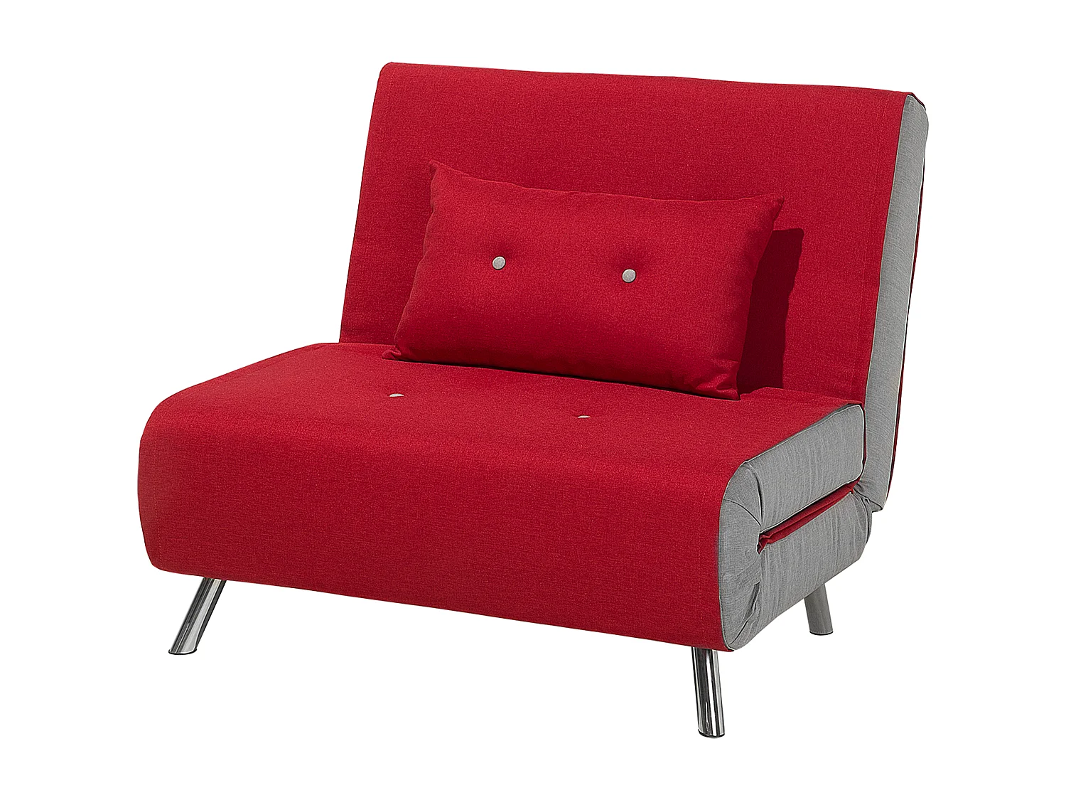 1-Sitzer Schlafsofa Stoff rot mit hohen Edelstahlbeinen Kissen modern Farris
